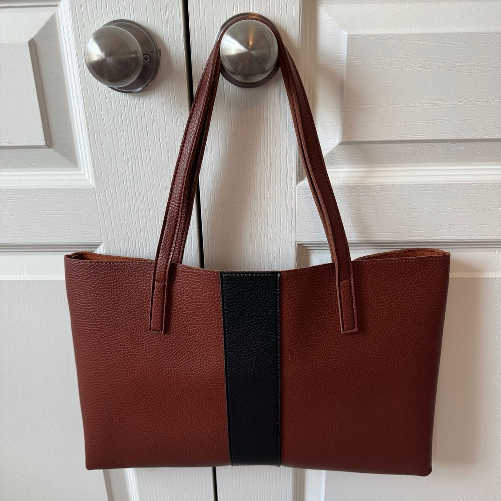 Vince Camuto Career Laptop Casual Fashion Brown Vegan Leather Tote